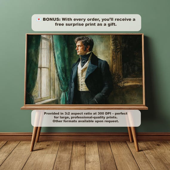 Mr Darcy Portrait Print Pride And Prejudice Dark Academia Decor