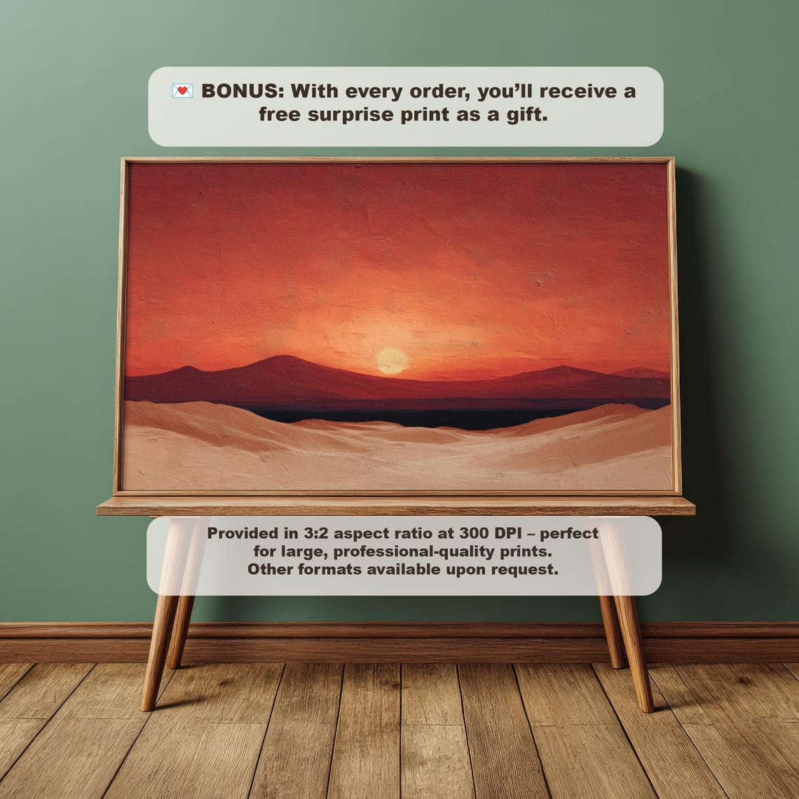 Minimalist Red Desert Sunset Sun Disk Layered Dunes Art Print