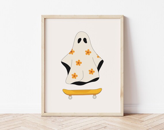 Groovy Halloween Poster Retro Halloween Poster Floral Halloween Art Print 70s Halloween Poster Cute Ghost Art Print Trendy Ghost Print