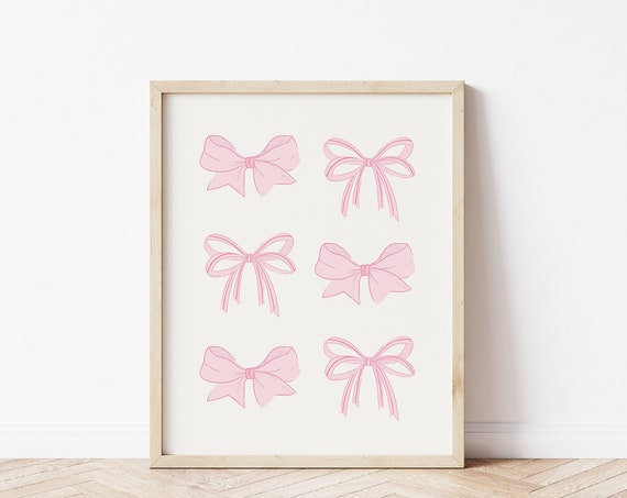 Balletcore Wall Art Coquette Pink Bows Vintage Bow Wall Art Print Watercolor Bow Print Pastel Pink Nursery Print Minimalist Bow Poster