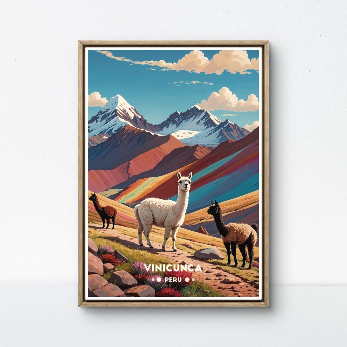 Vinicunca Peru Vintage Poster Rainbow Mountain Art Scenic Andes Landscape Decor