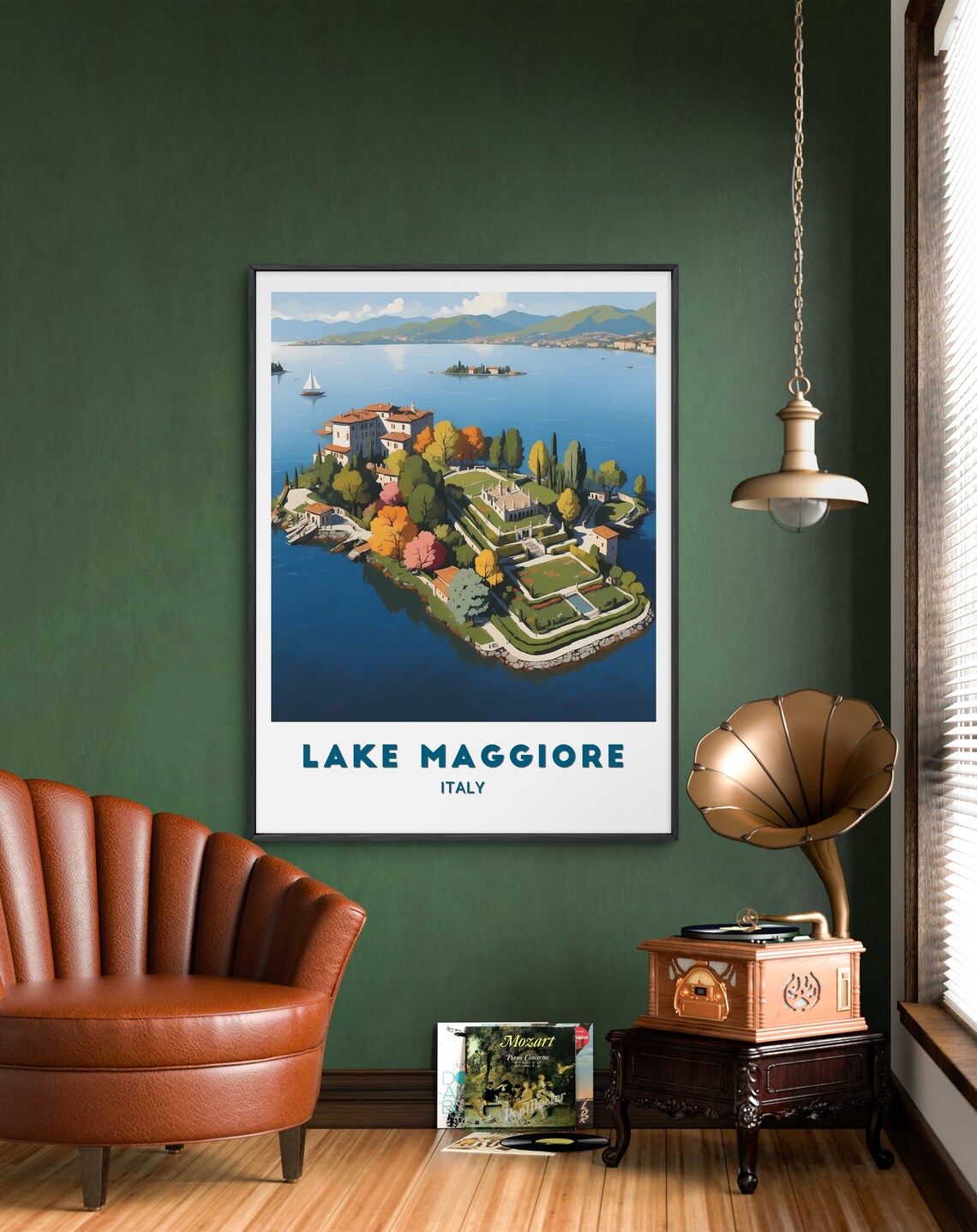 Lake Maggiore Italy Island Garden Aerial Illustration Poster - Image 3