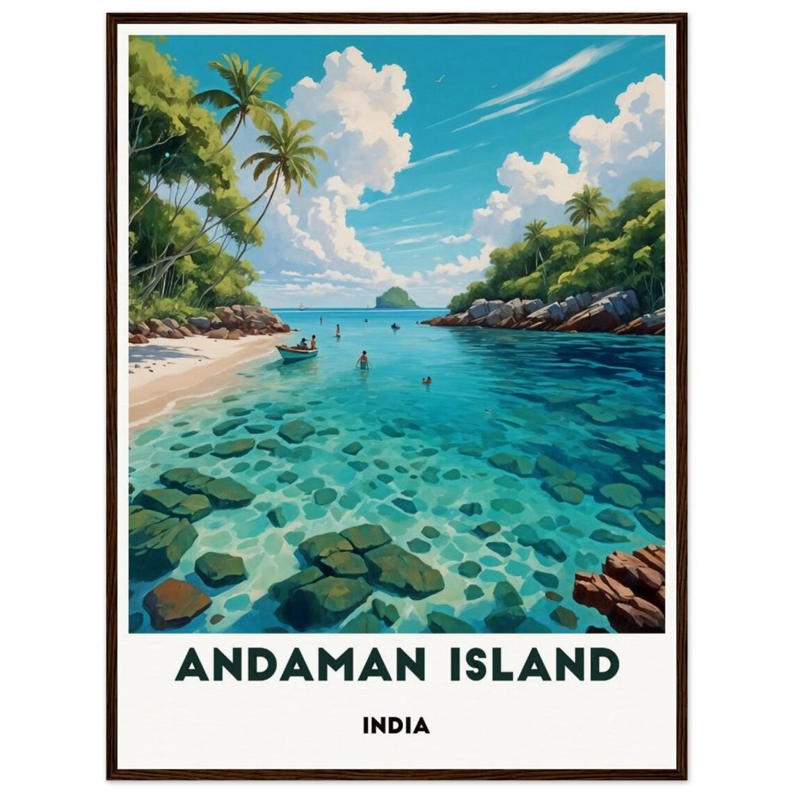 Andaman Island India Swimmers Turquoise Cove Palms Travel Poster - Image 3