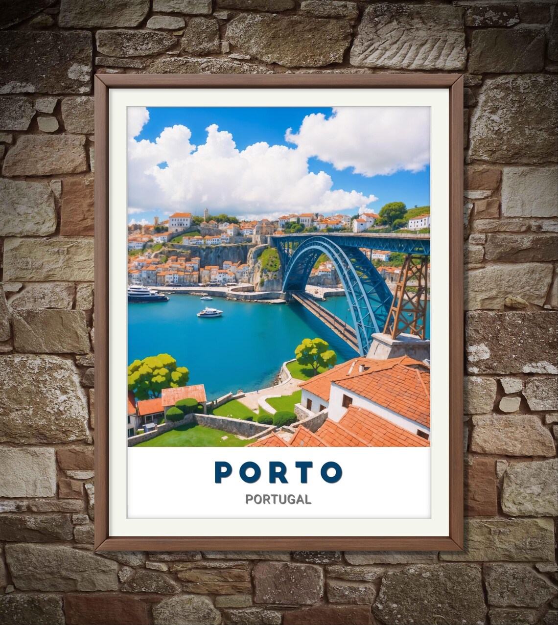 Porto Portugal Blue Arch Bridge Douro River Harbor Travel Poster - Image 2