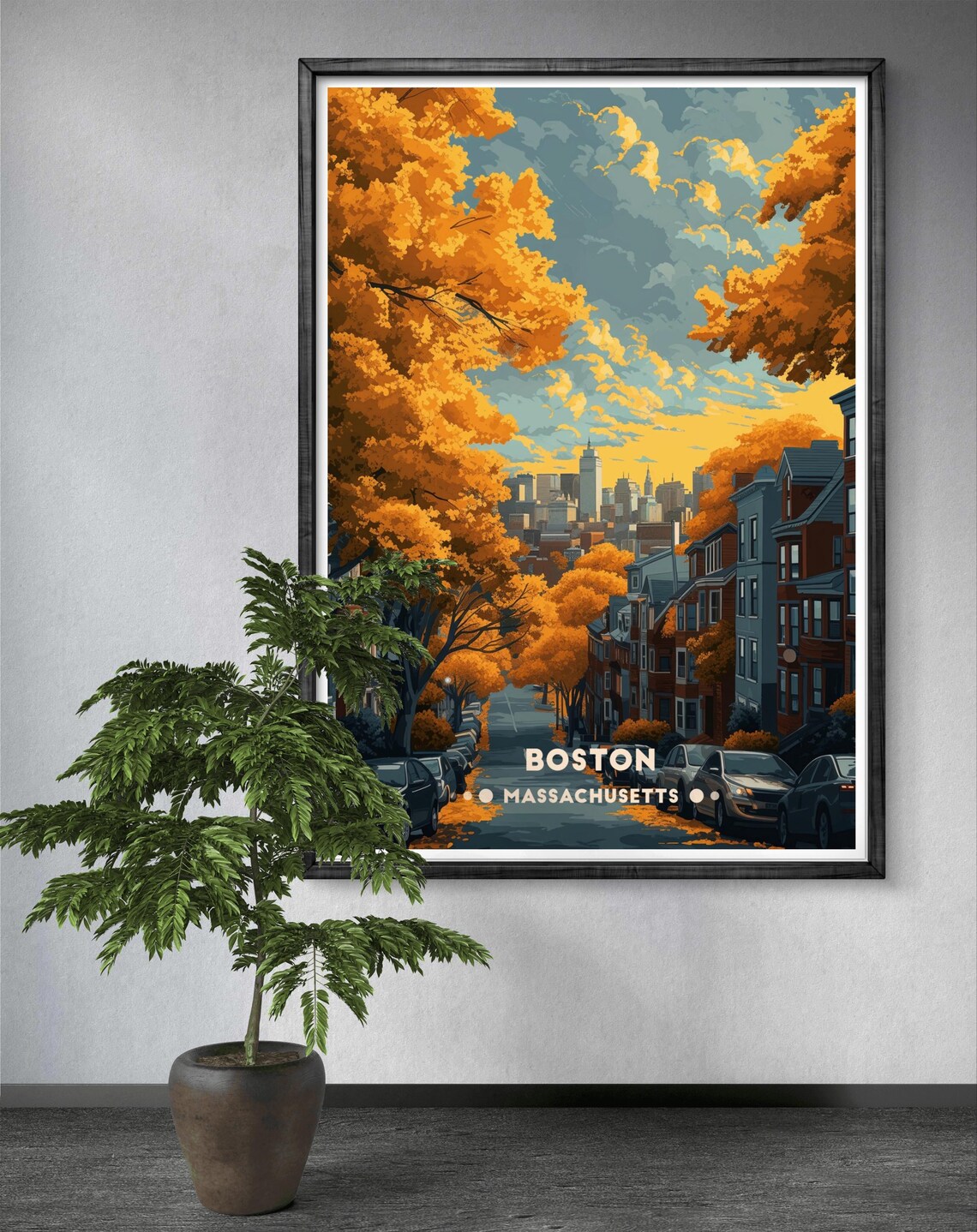 Boston Autumn Skyline, Vintage Travel Poster - Image 4