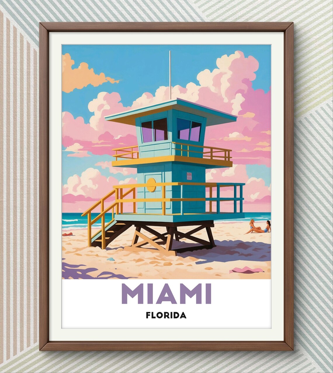 Miami Poster, Iconic Lifeguard Tower Beach Scene - Image 3