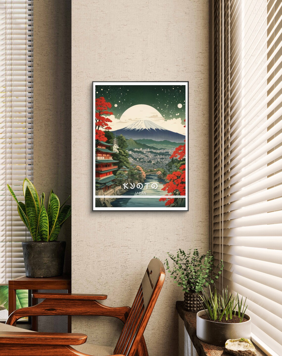 Kyoto Japan Snowy Mount Fuji Pagoda Red Maples Moonlit Night Poster - Image 2