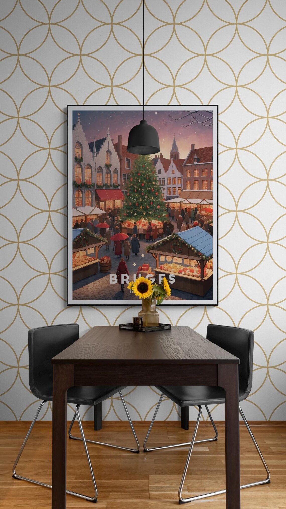 Bruges Christmas Market Tree Stalls Snow Belgium Travel Poster - Image 4