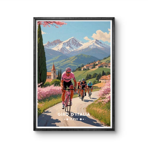 Giro Ditalia Vintage Poster Cycling Art Print Of Italys Iconic Race Mountain Landscape Wall Decor For Sports Lovers