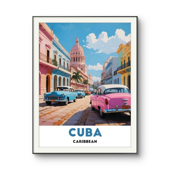 Cuba Caribbean Poster Vibrant Havana Street Scene Havana Poster