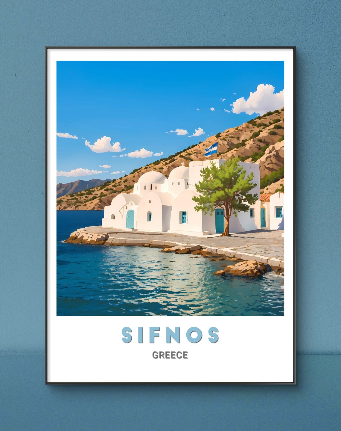 Sifnos Greece Whitewashed Church Seaside Rocky Coast Travel Poster - Image 2