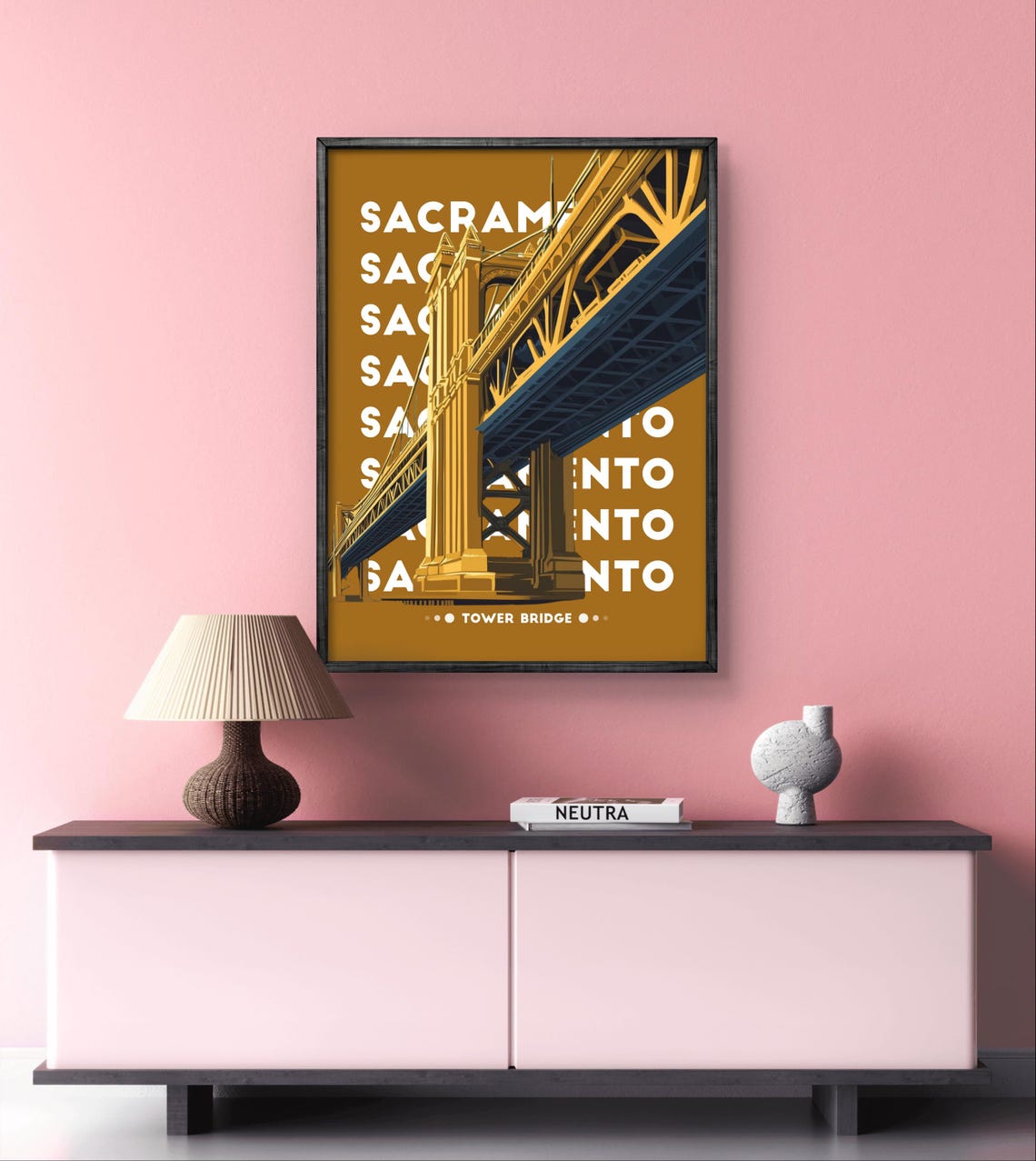 Sacramento Tower Bridge Poster Golden California Wall Art Bold Skyline Decor