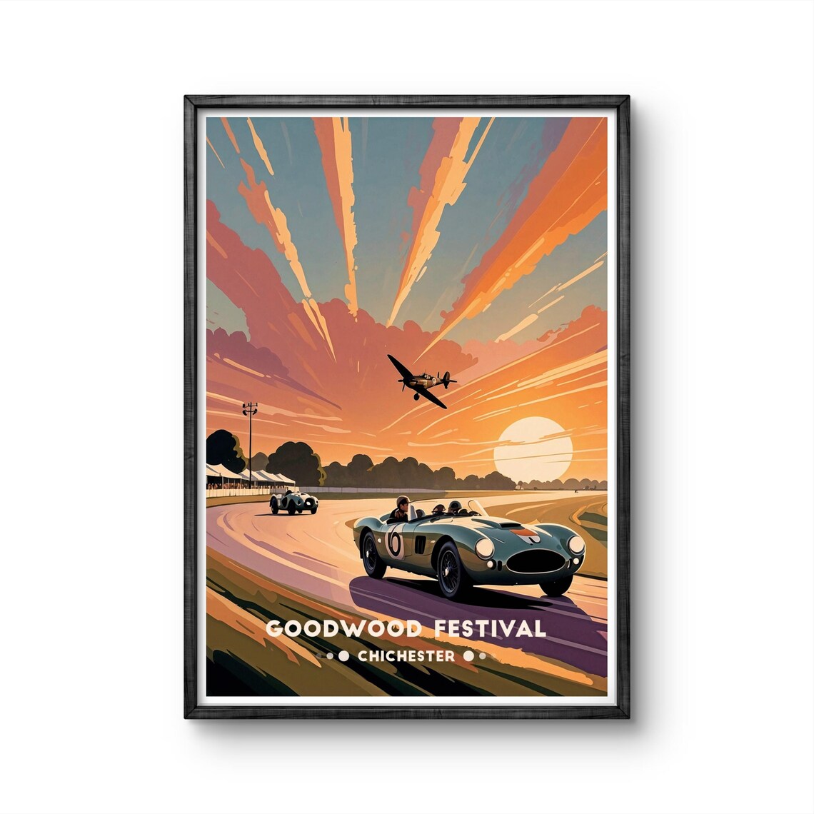 Goodwood Festival Vintage Poster Classic Cars And Aviation Art Print Chichester Uk Racing Event Wall Decor