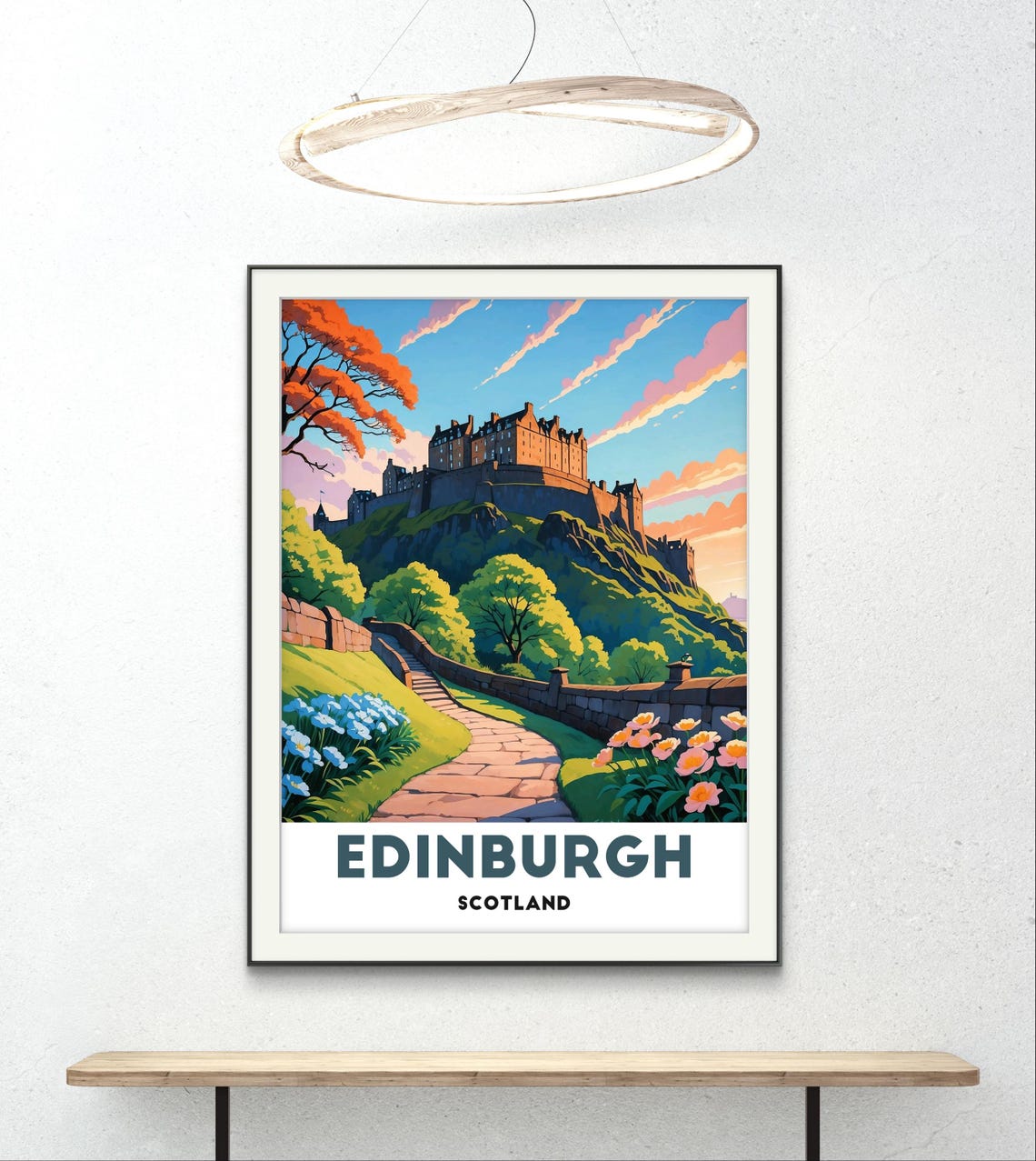 Edinburgh Scotland Castle on the Hill at Sunset With Gardens Poster