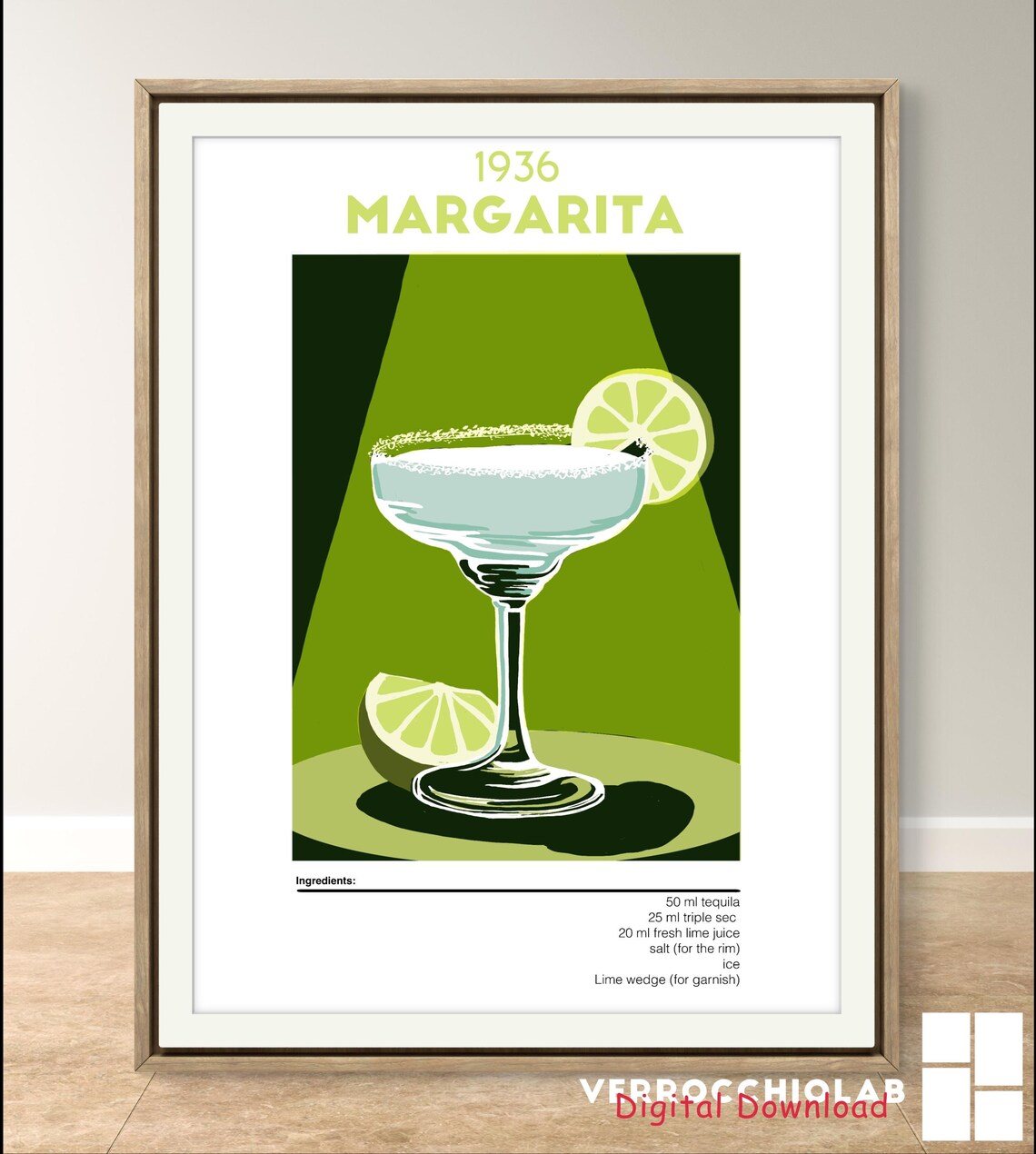 Margarita Vintage Drink Illustration, Bar Decor