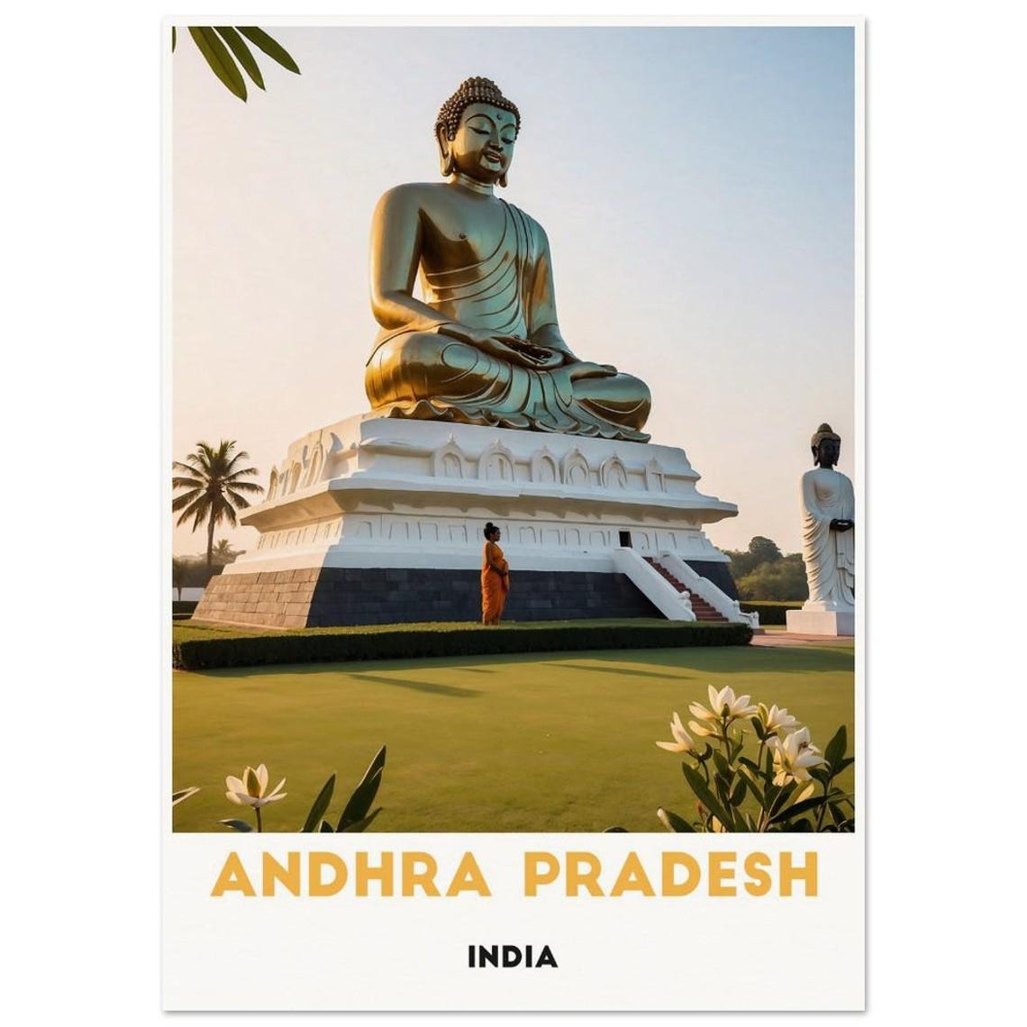 Andhra Pradesh India Golden Buddha Statue Sunrise Sacred Poster - Image 3