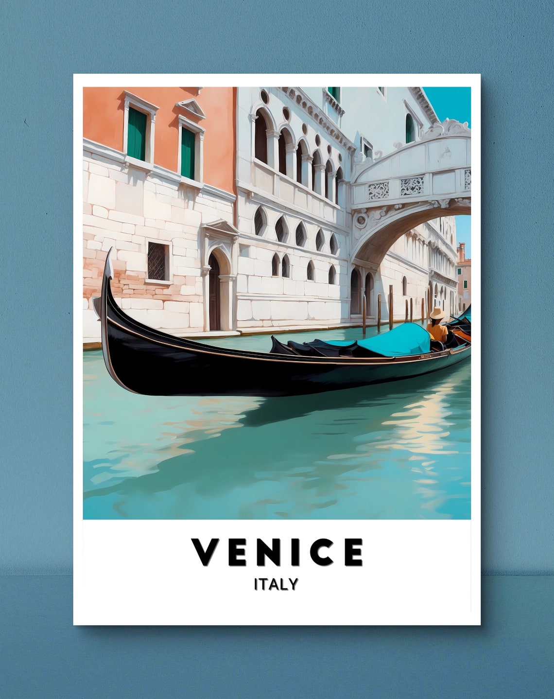 Venice Italy Gondola on Canal Under Bridge of Sighs Travel Poster