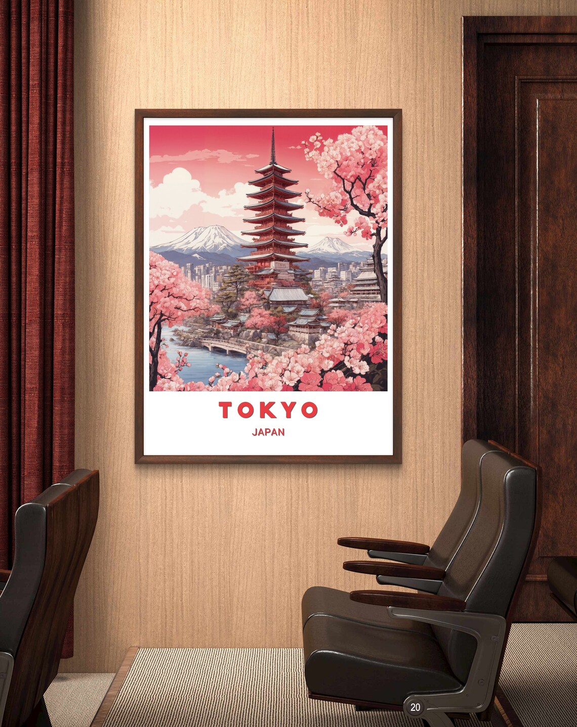 Tokyo Japan Pagoda Cherry Blossom Mount Fuji Sunset Travel Poster - Image 2