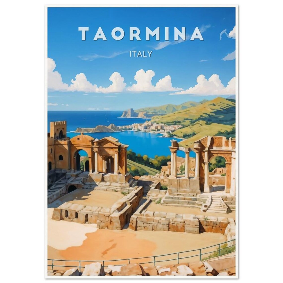 Taormina Ancient Greek Theatre Sea View Italy Vintage Travel Poster - Image 2