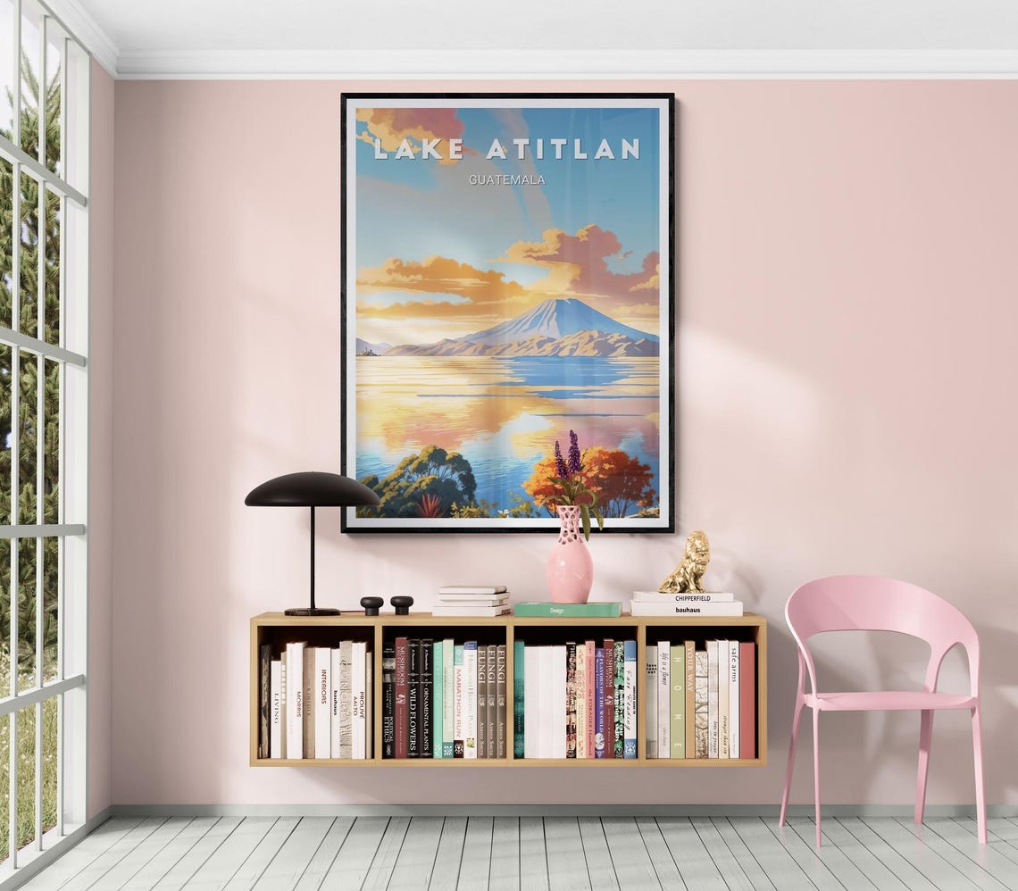Lake Atitlan Volcano Sunset Reflection Guatemala Travel Poster - Image 3