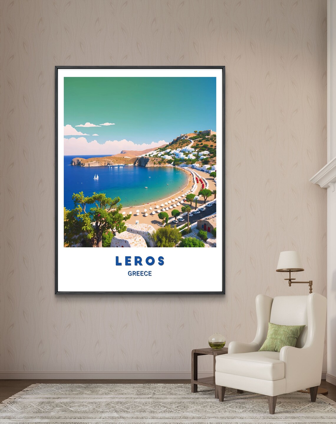 Leros Curved Sandy Bay Beach Aegean Island Greece Travel Poster