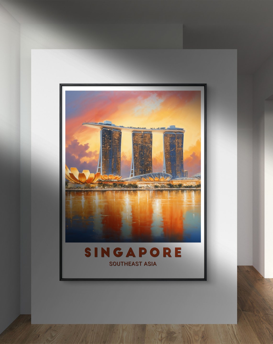 Singapore Marina Bay Sands Sunset Watercolor Skyline View Poster - Image 2