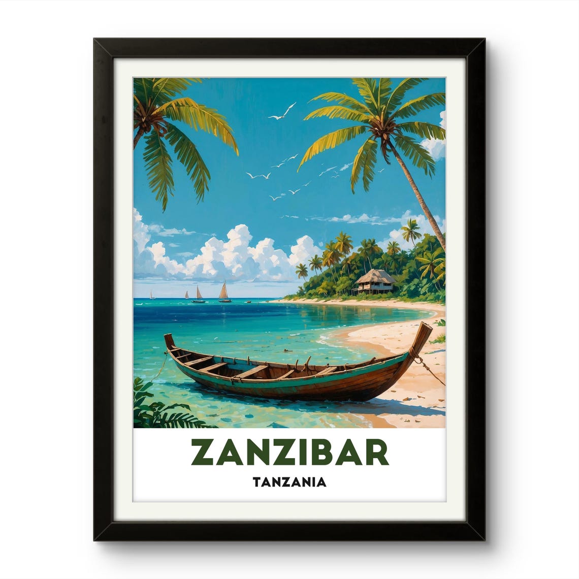 Zanzibar Tanzania Tropical Beach Palm Boat Paradise Travel Poster - Image 2
