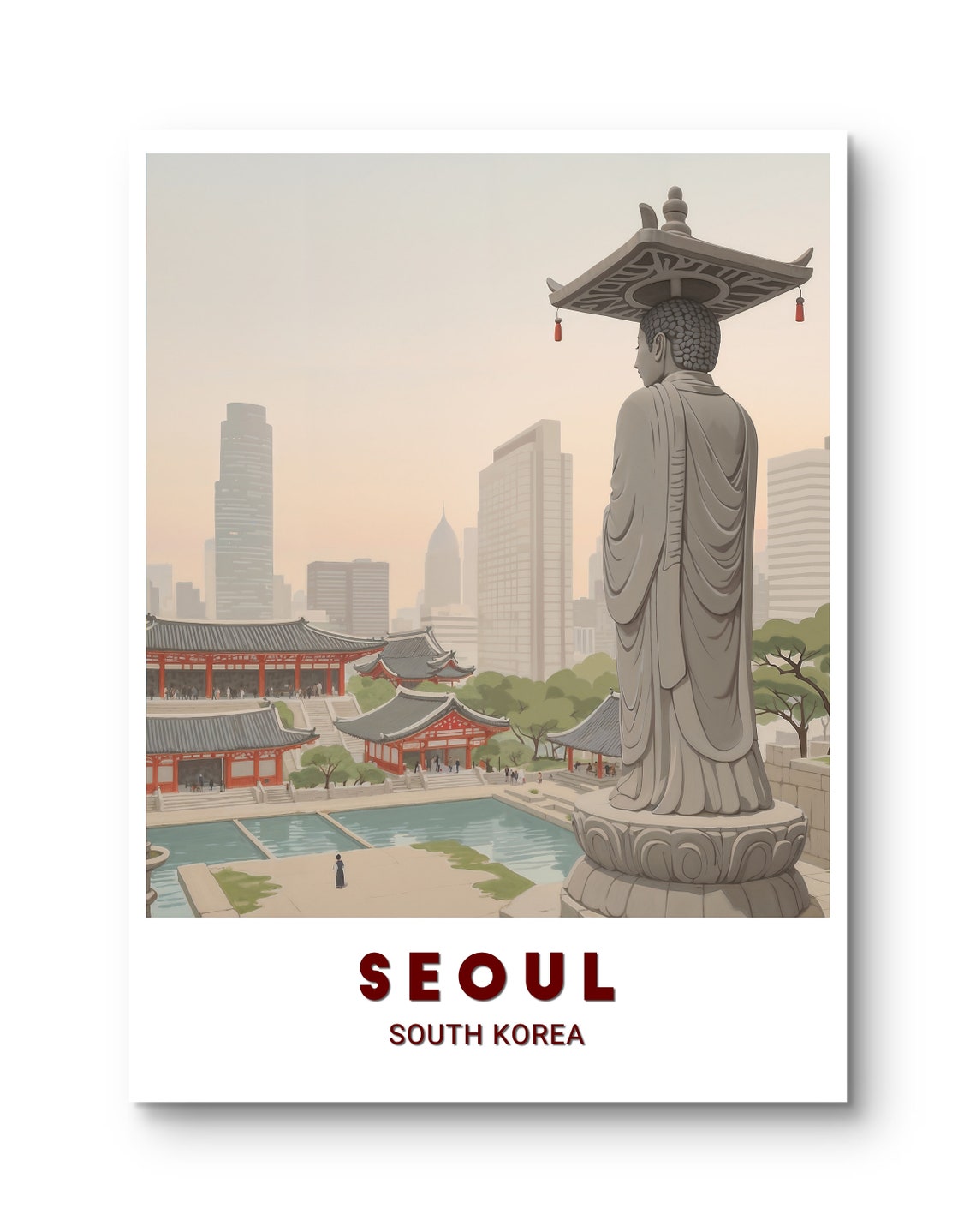 Seoul South Korea Buddha Temple Traditional Modern Skyline Poster - Image 3