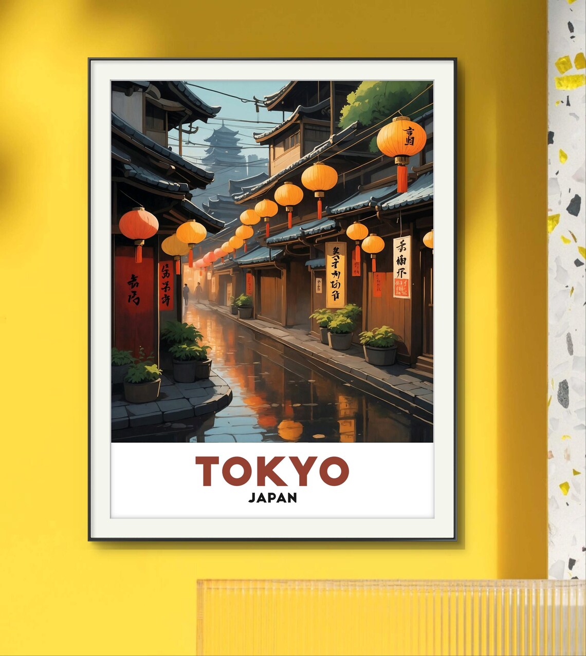 Tokyo Japan Lantern Lit Old Town Alley Rainy Evening Travel Poster - Image 3