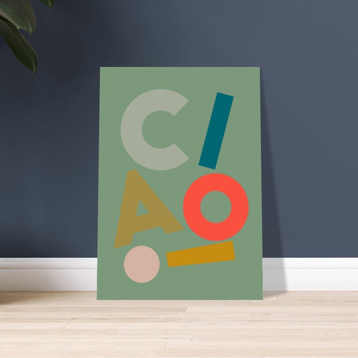 Ciao Sage Green Blocky Misaligned Letters Modern Artwork Poster