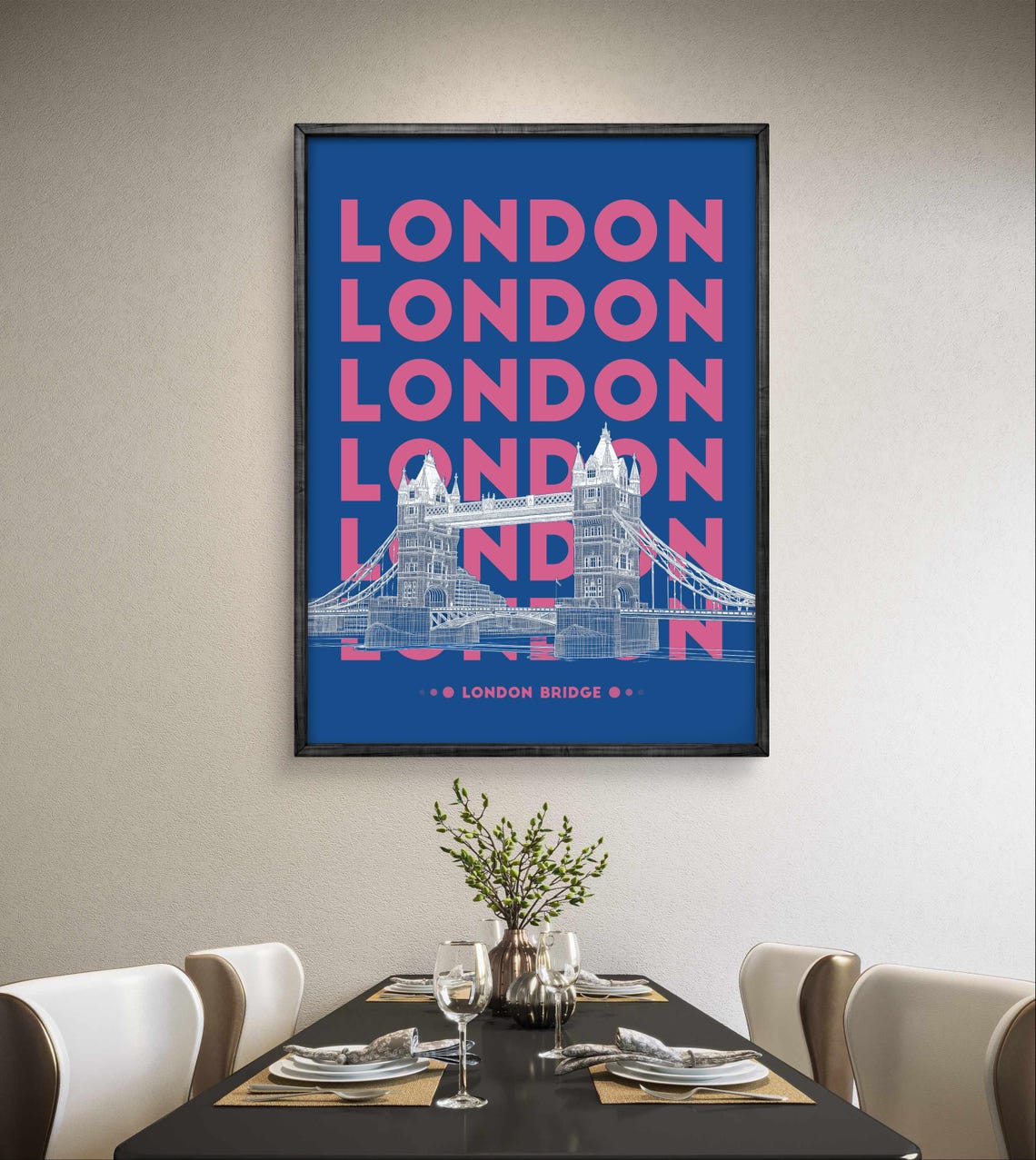 Vibrant London Bridge Poster Bold Blue And Pink Typography Wall Art Modern Uk Travel Decor - Image 4