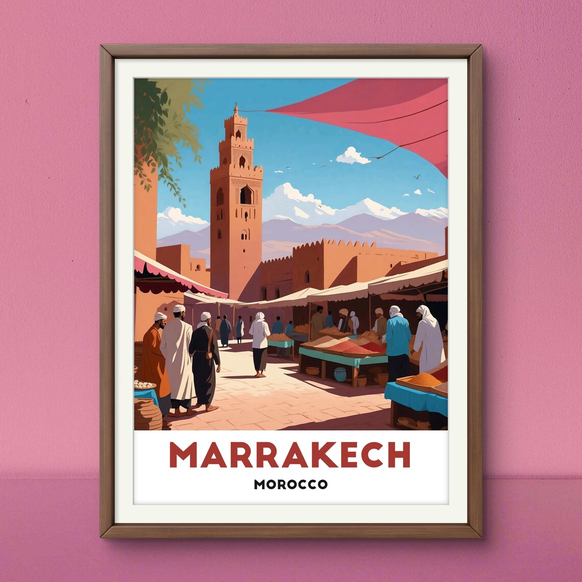 Marrakech Morocco Market Koutoubia Mosque Travel Wall Poster - Image 3