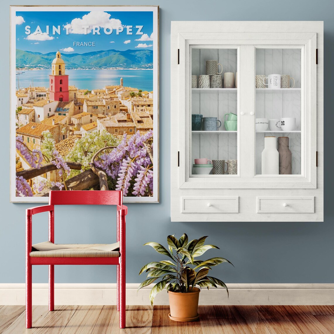 Saint Tropez Old Town Red Bell Tower Wisteria France Travel Poster - Image 4