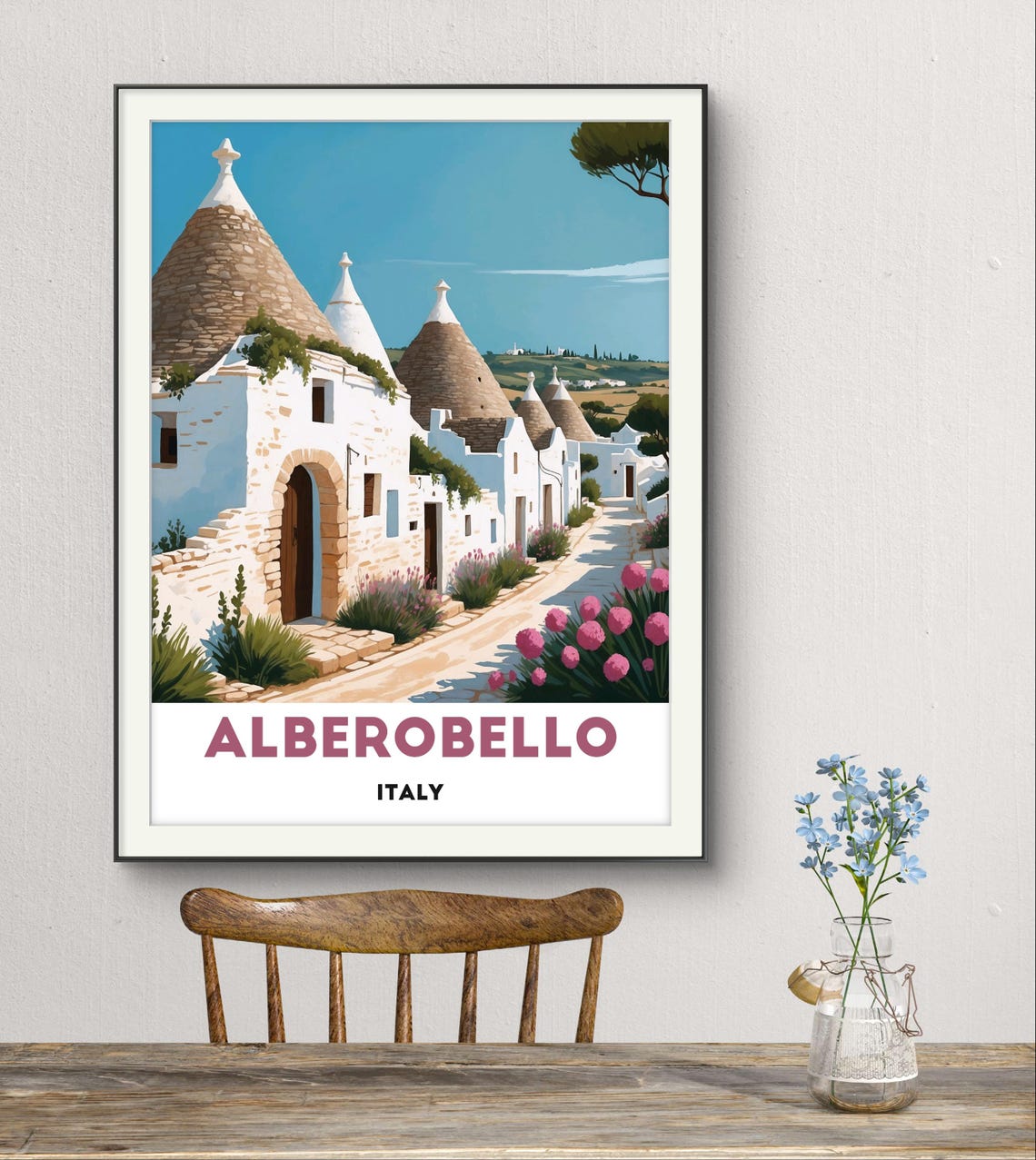 Alberobello Italy Trulli Stone Village Sunny Day Travel Poster