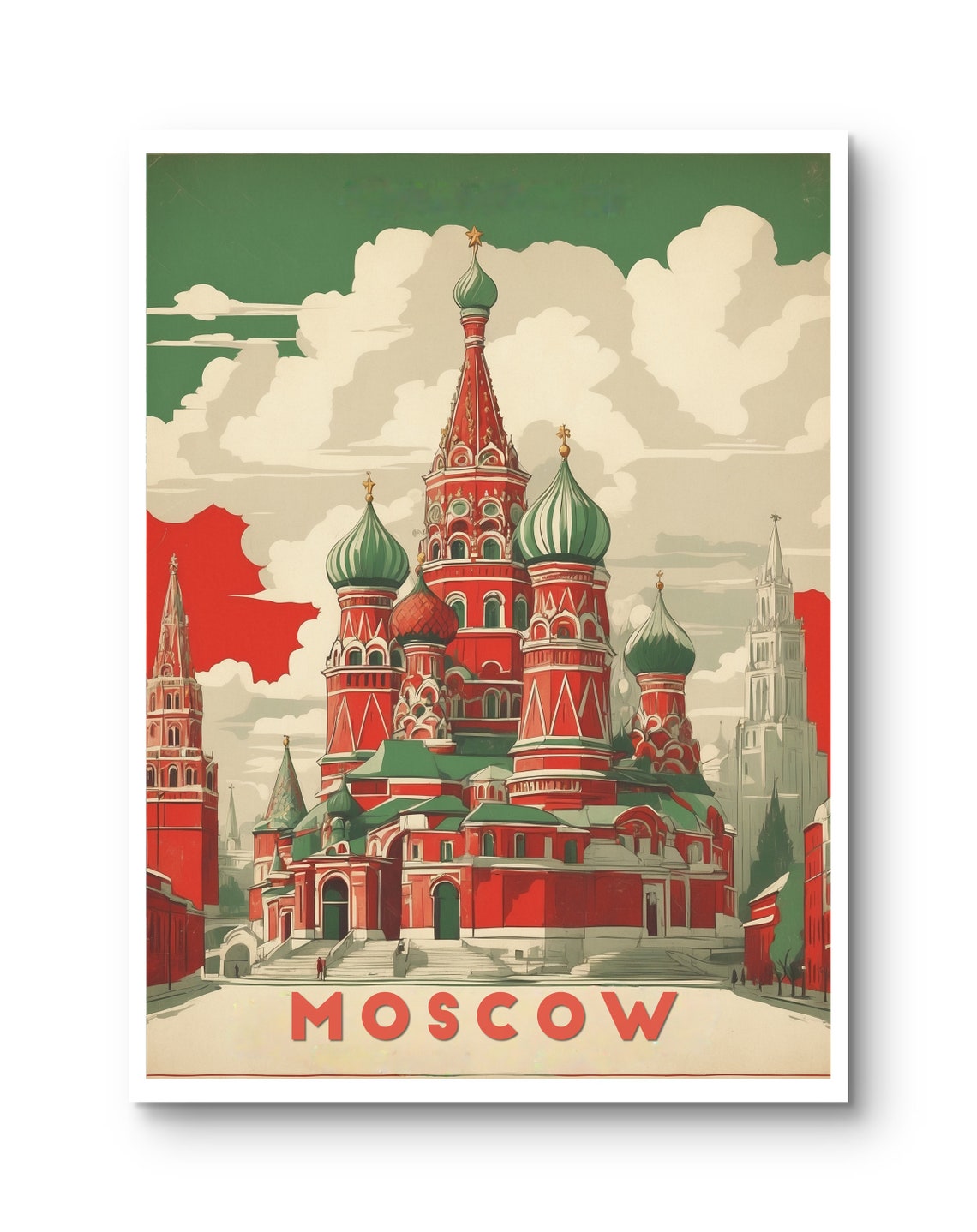 Moscow Saint Basils Cathedral Onion Domes Vintage Style Poster - Image 3