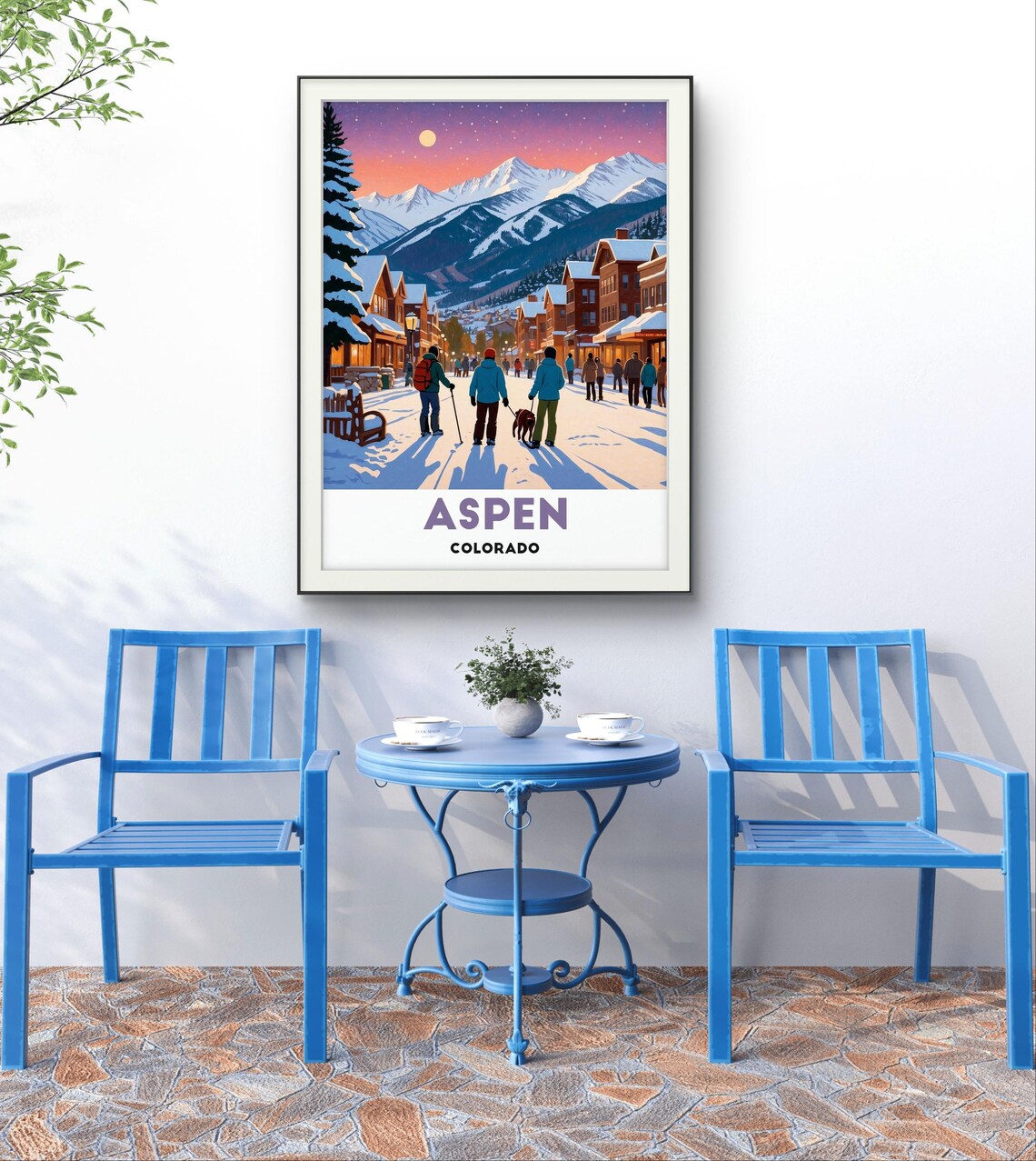 Aspen Colorado Winter Street Sunset Skier Village Scene Travel Poster - Image 3