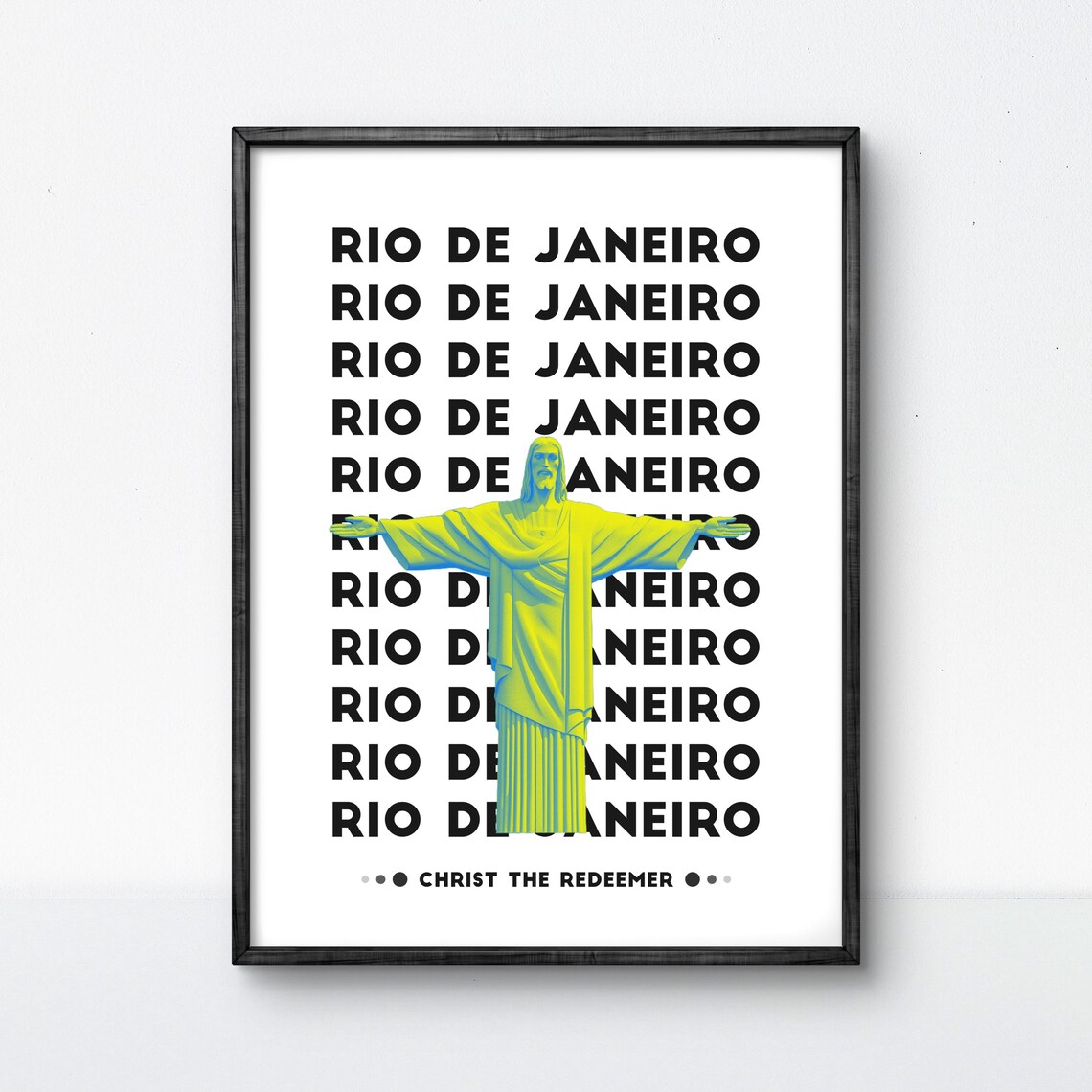 Rio De Janeiro Christ The Redeemer Neon Bold Typography Poster