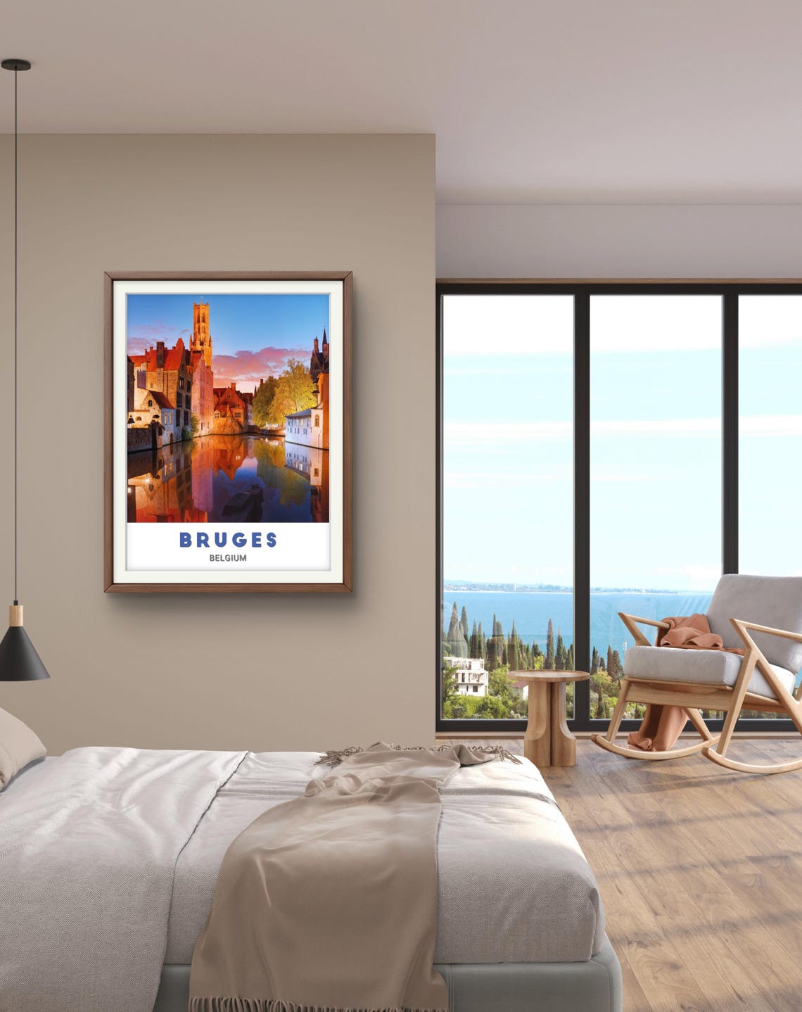 Bruges Belgium Canal Reflection Sunset Tower Photo Travel Poster - Image 2