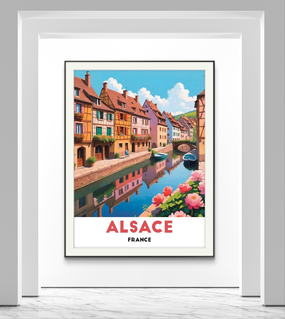 Alsace France Colorful Half Timbered Village Canal Travel Poster