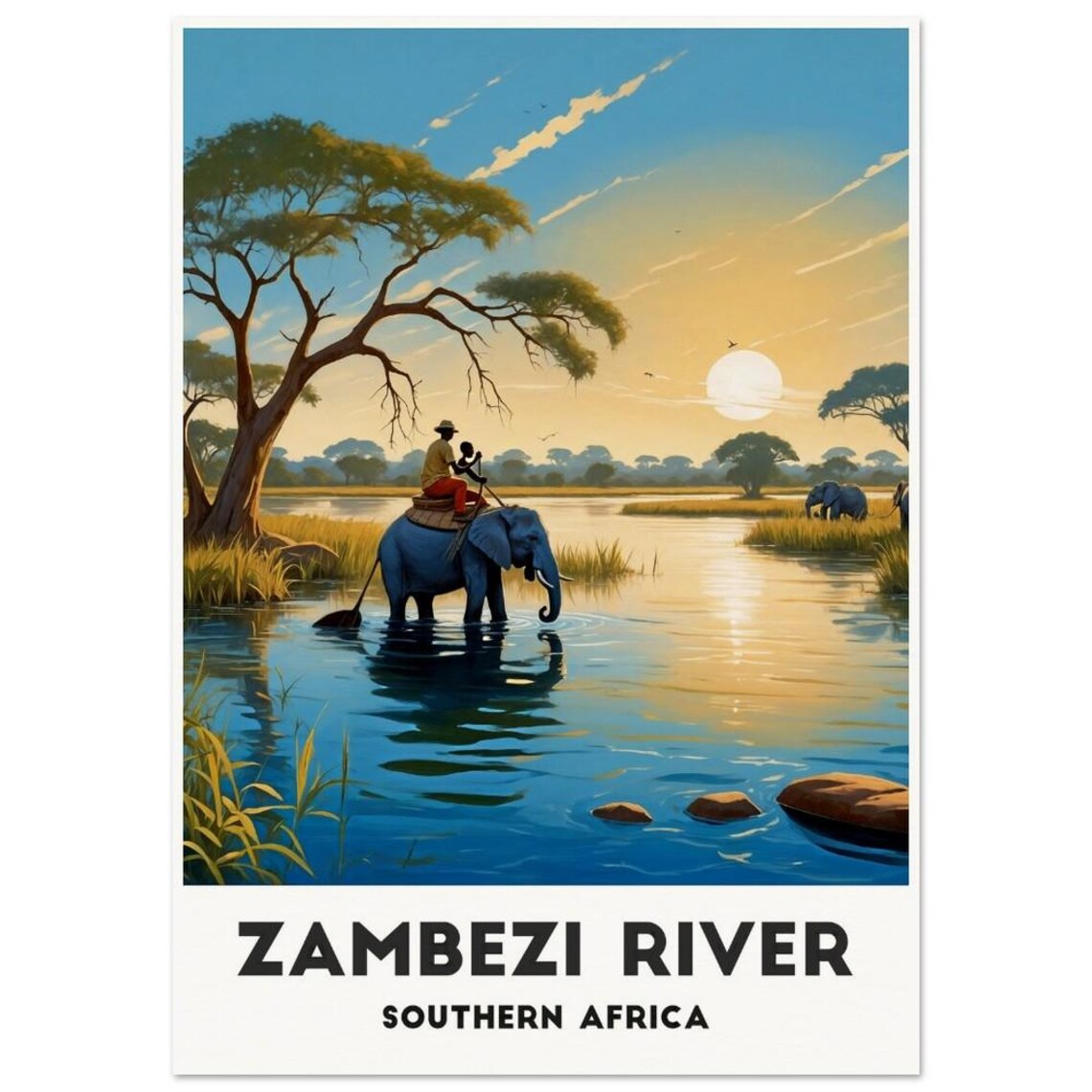 Zambezi River Southern Africa Elephant River Sunset Travel Poster - Image 4