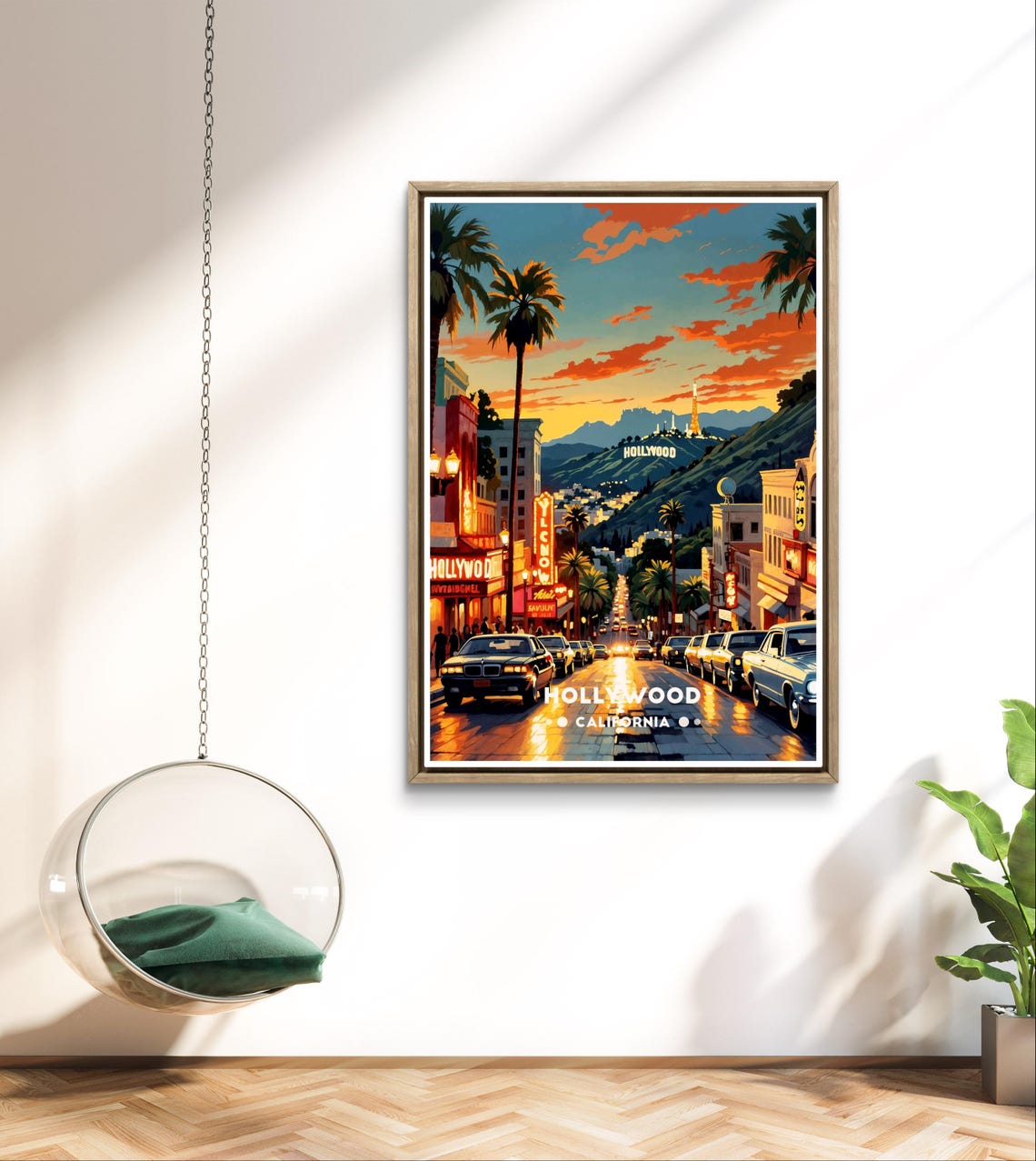 Hollywood Sign Poster California Retro Print Vintage La Boulevard Art Hollywood Street Scene Socal Film Poster Usa Movie City Print - Image 3