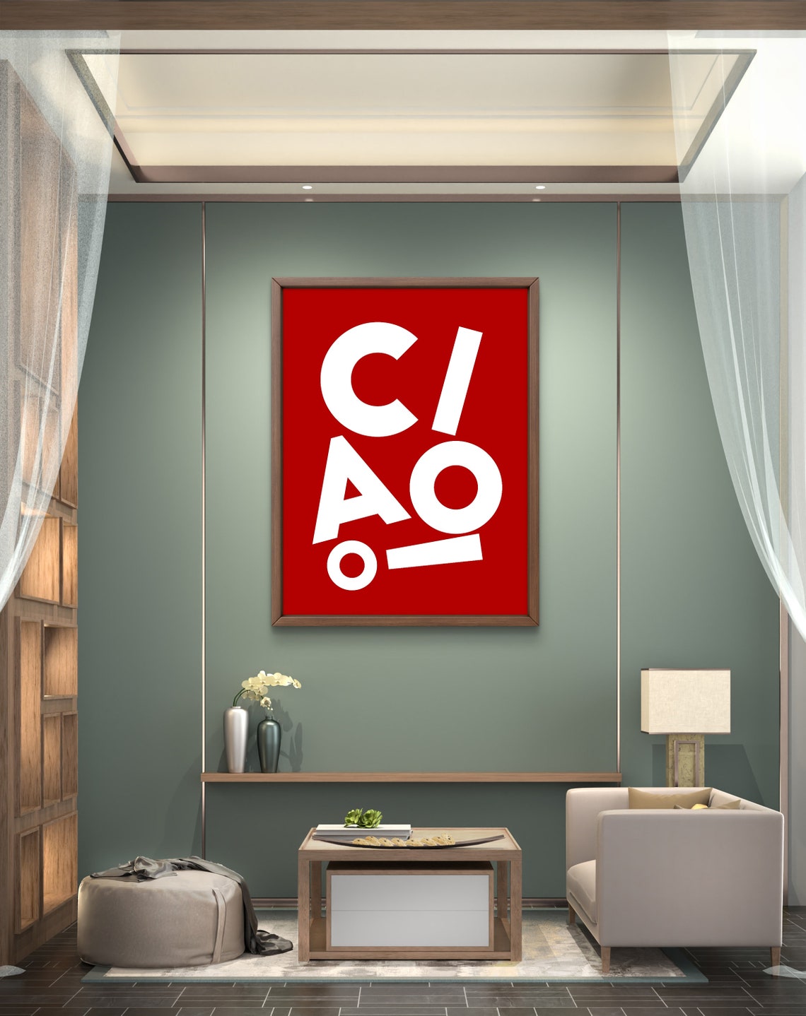 Ciao Red White Offset Letters Bold Modern Statement Art Poster - Image 2