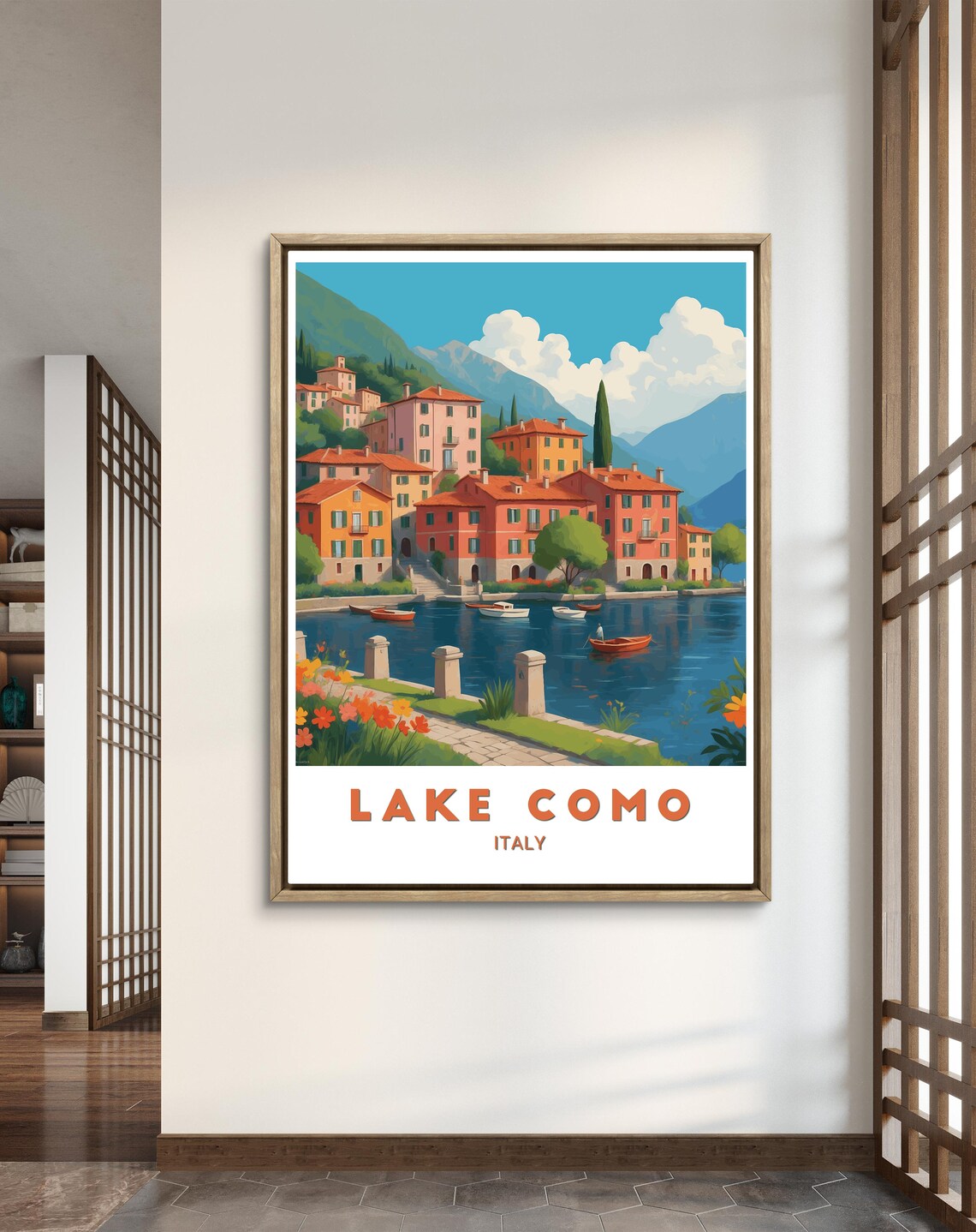 Lake Como Lakeside Village And Boats Italy Travel Art Poster - Image 2