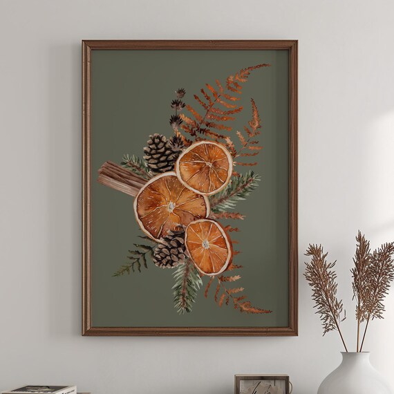 Dried Citrus Orange Bouquet Cinnamon Pinecone Fall Botanical Print