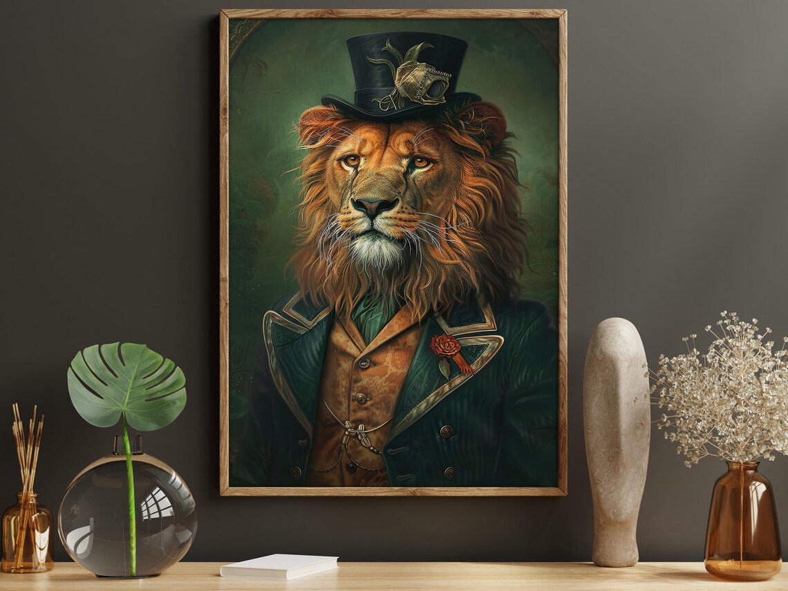 Dark Gentleman Lion Painting Gothic Lion In Suit Art Print Lion Print Wild Animal Poster Print Animal Wall Art Room Decor - Image 5