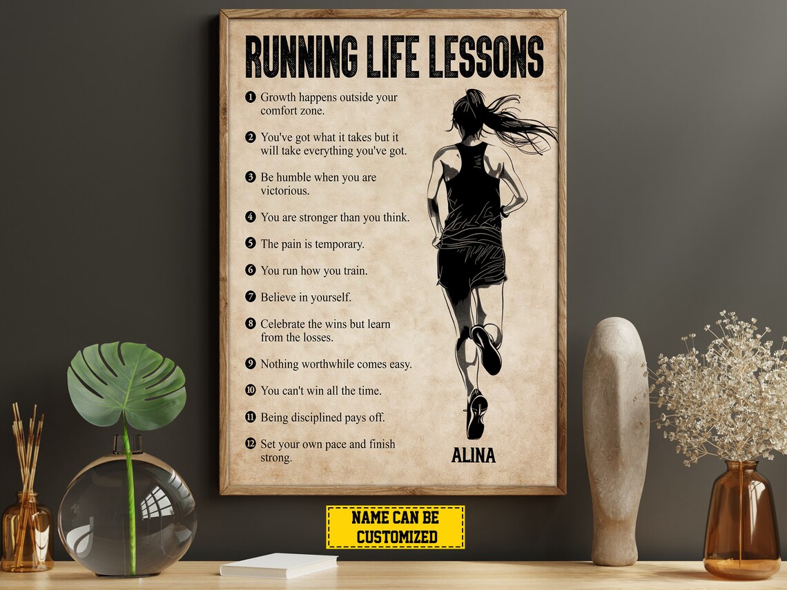 Running Life Lessons Personalized Vintage Female Runner Poster - Image 5