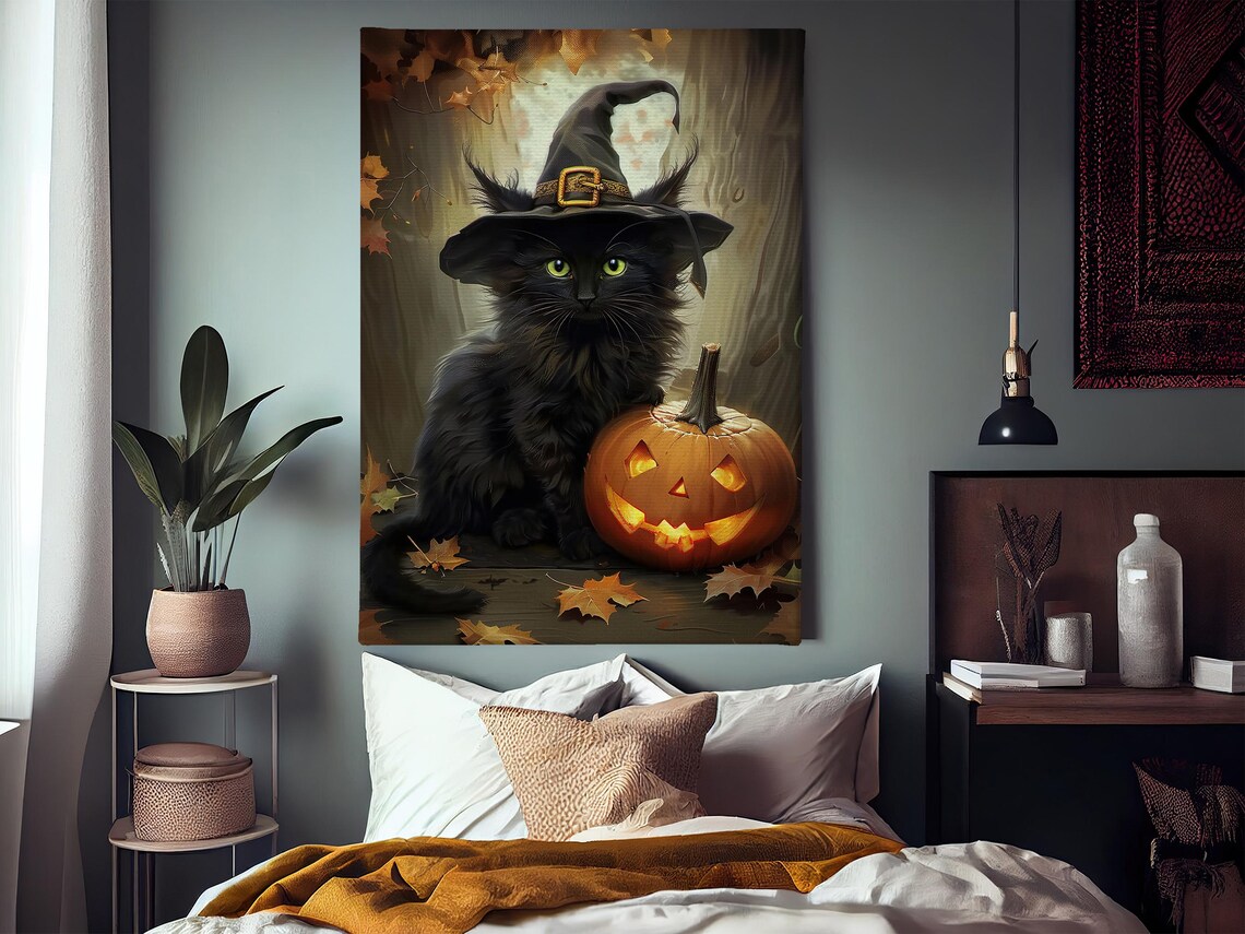 Black Cat Witch Gothic Halloween Poster Print - Image 3