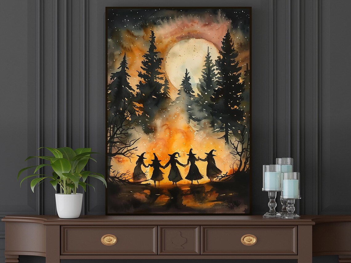 Haunted Witch Dancing Under Moon, Halloween Poster - Image 6