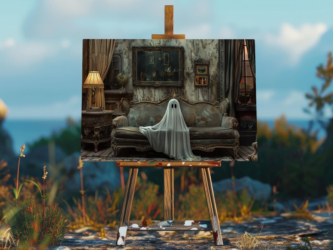 Dark Ghost on the Sofa, Vintage Halloween Poster Print - Image 2