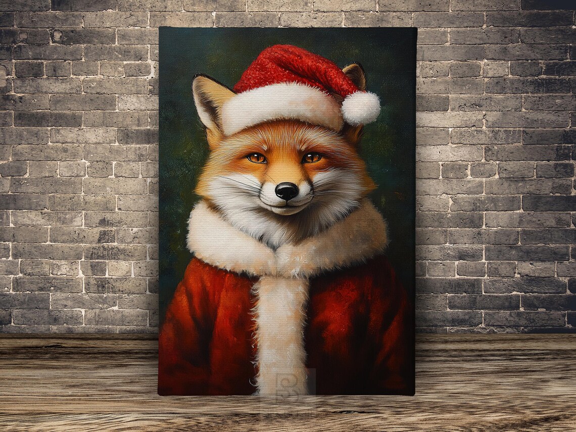 Christmas Fox in Santa Hat, Holiday Animal Poster Print - Image 2